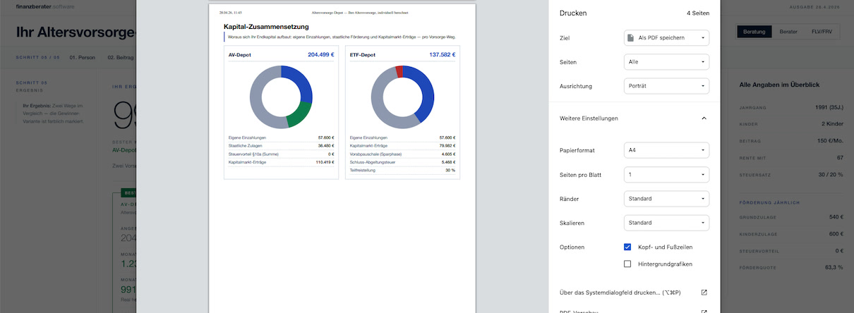 Druckausgabe mit Donut-Diagrammen